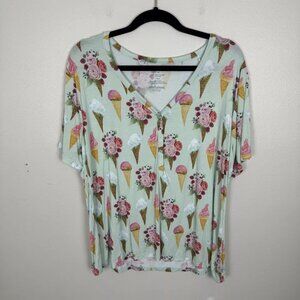 Posh Peanut Sophia Ice Cream Floral Womens Shirt Bamboo Pajama Top 2XL Nursing